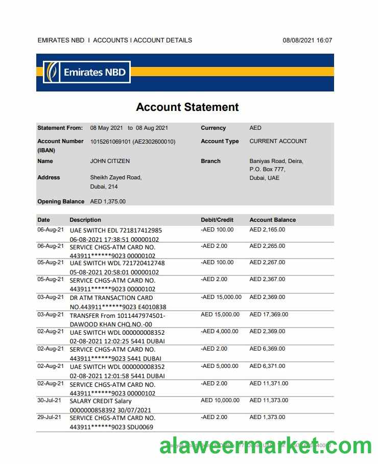 UAE Dubai Emirates NBD excel pdf
